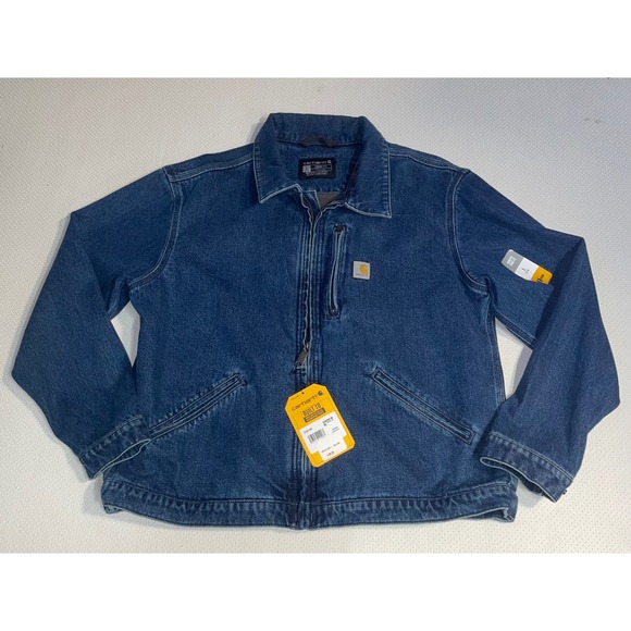 Carhartt Women's Denim Jacket Sz L (12-14) Blue Full Zip Loose Fit Workwear NWT - Picture 1 of 6
